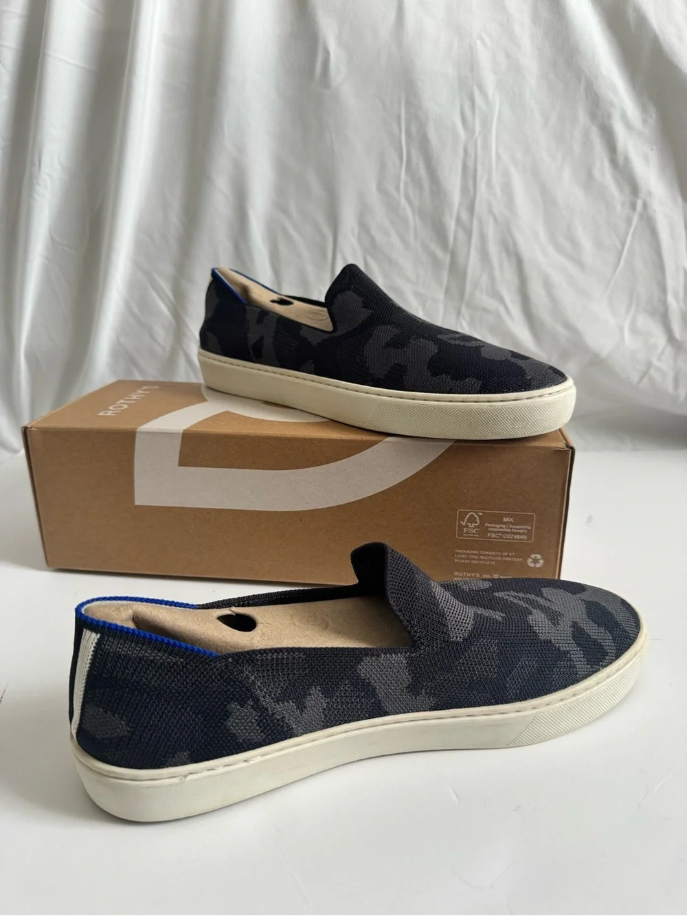 Rothy's Black & Grey Camo Slip-Ons - size 10